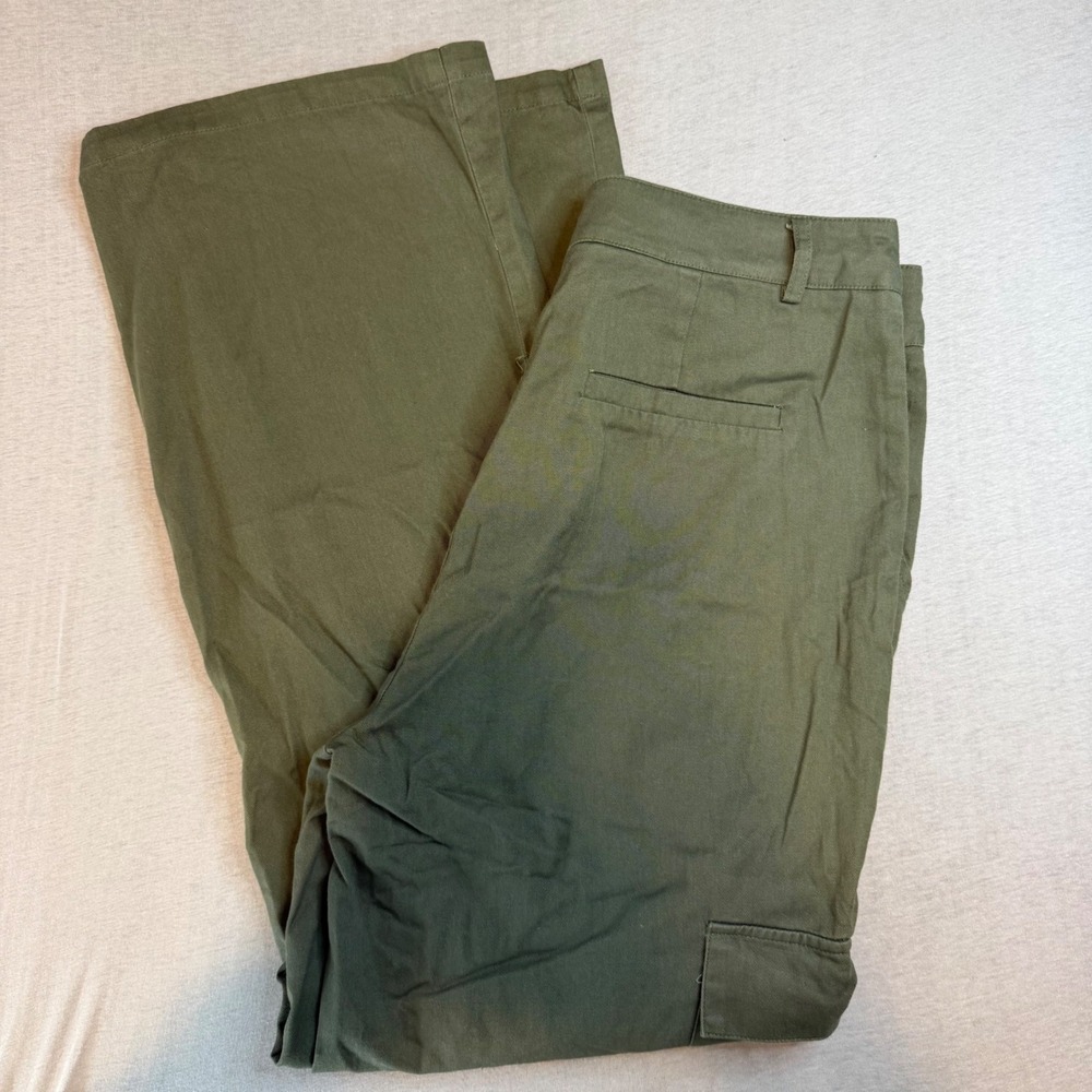 Sincerely Jules Olive Green Cotton Wide Leg Cargo Pants Utility Trousers Large